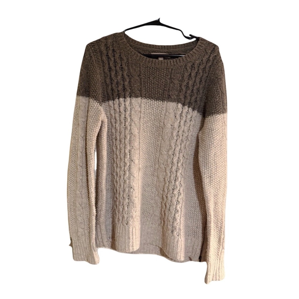Banana Republic Cableβ Knit Sweater M Gray Beige Wool Grandpa Chunky Colorblock